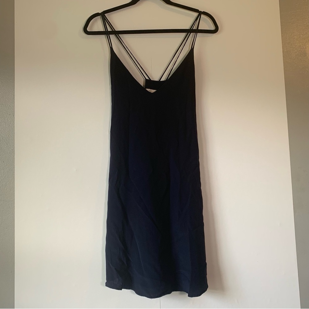 Rory Beca Navy Criss Cross Spaghetti Strap Slip Dress 100% Silk size Medium